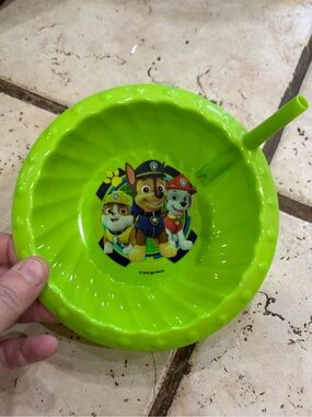 Paw Patrol Lime Green Kids Snack Bowl with Straw